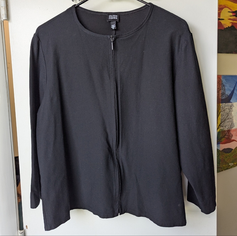 Vintage Eileen Fisher Black Zip-Up Jacket Size XL